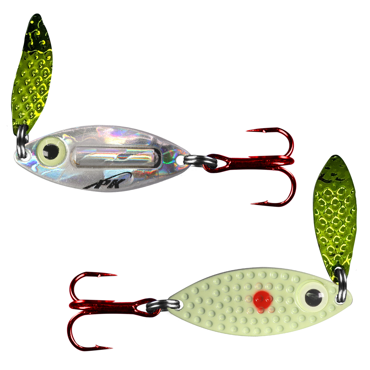 1 oz holographic bass lure PK Lures Rattling Spoon White Hologram; 3/8 oz