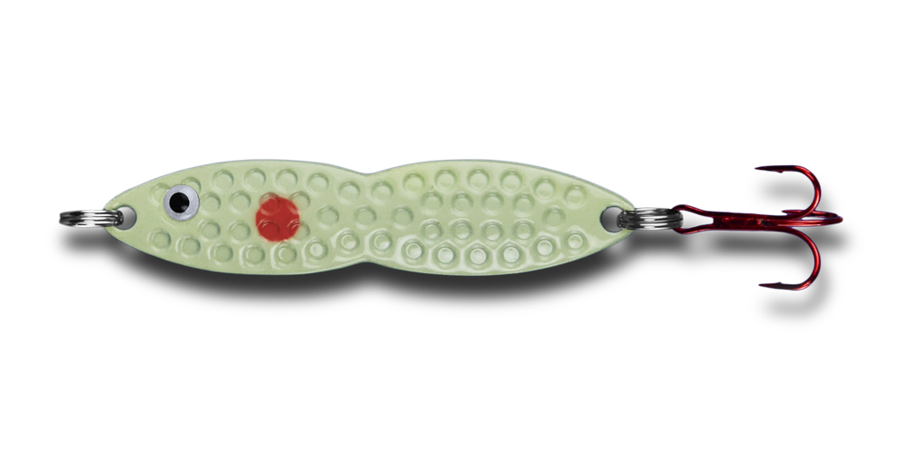 Pk Lures Flutter Fish Spoon - Red Dot Glow