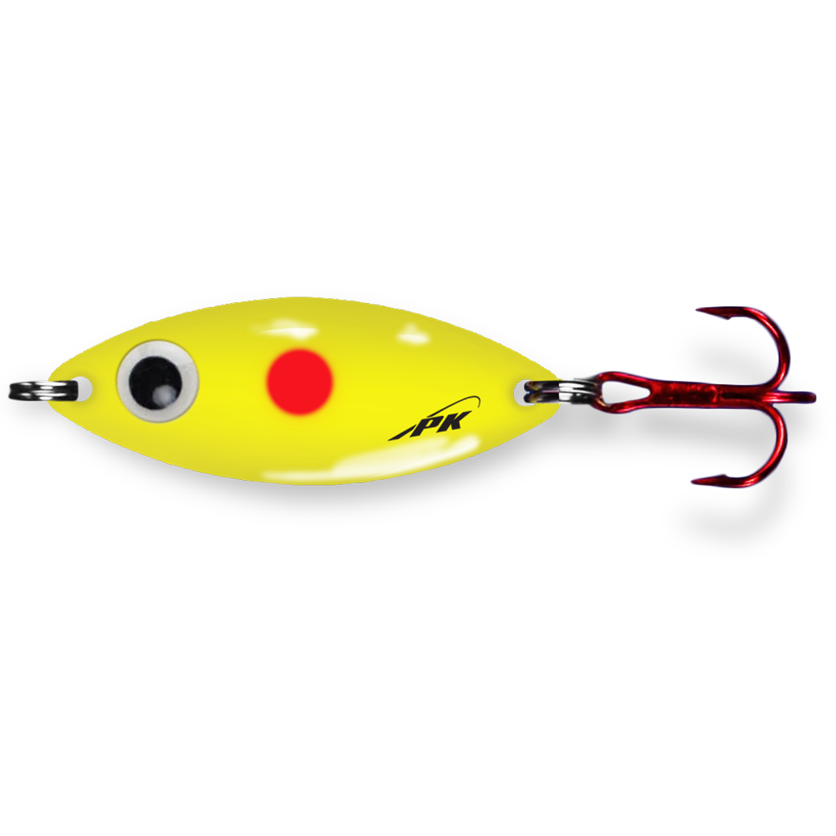 Pk Spoon - Ice Fishing Spoons or Open Water Yellow Glow Orange Dot / 3/4 oz